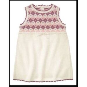 NWT Janie & Jack white pink purple plum argyle plaid sweater jumper dress 4t 4